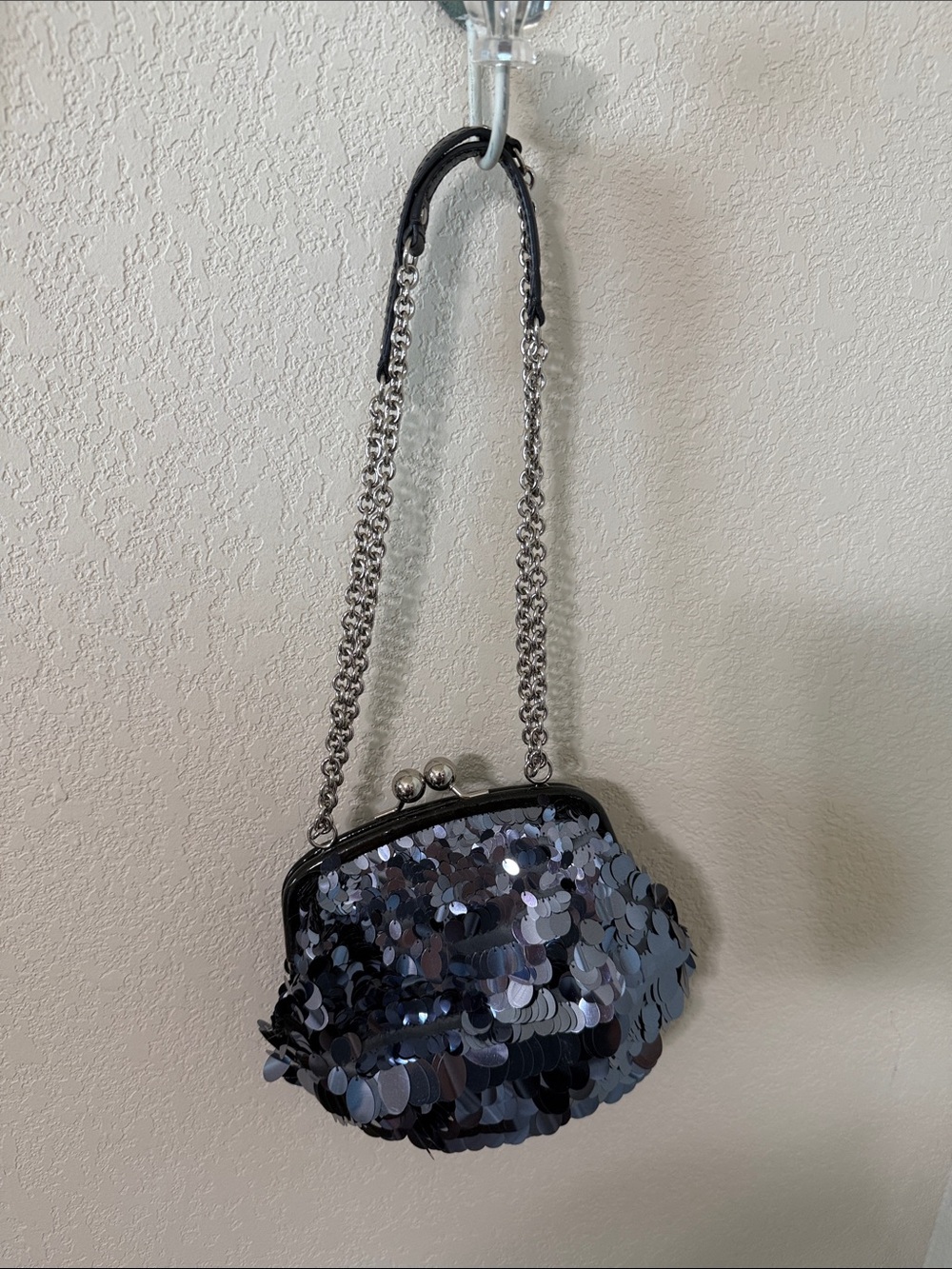 Coach Black Sequin Kiss-Lock Chain Wristlet